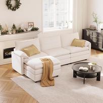 "FLEXISPOT" 4 vietų sofa-lovos L formos kampinė sofa su taburete ir laikymo vieta, modulinė sofa, taupanti erdvę svetainėje, balta