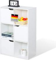 "Floordirekt" knygų spinta, baltos spalvos lentyna su 6 skyriais, kubo formos lentyna, 29D x 59,6W x 91H cm, skiriamoji sienelė vaikų kambariui, svetainei, biurui ir miegamajam (Konektikutas)