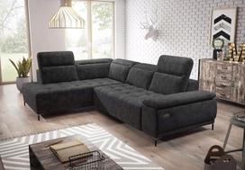 "Focus" L formos kampinė sofa su elektra valdomu slankiojančiu sėdimosios dalies paviršiumi - graži ir patogi, galimybė keisti galvos atramų padėtį (Salvador 15 kairė pusė)