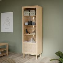 "Forte Calasetta Showcase 60", "Boho" vitrina su rotango pynimu, 1 durys, kompozicinė mediena, elegantiškas ąžuolas, "Technorattan", 60,4 cm pločio x 198,5 cm aukščio x 41,4 cm gylio