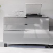 "Forte Poole Sideboard 110", komoda su 3 dideliais stalčiais, moderni komoda, medžio kompozitas, pilka, 110,1 cm pločio x 73,1 cm aukščio x 52,5 cm gylio