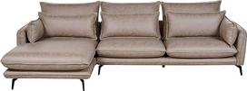 "Gallo" kampinė sofa 3 sėdimų vietų dirbtinės zomšos rudos spalvos dešinės pusės L formos juoda koja