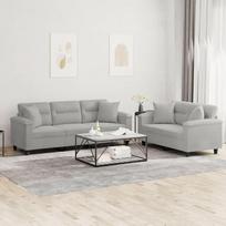 "Gecheer" 2 dalių sofos komplektas Sofos sofos komplektas Minkšta sofa "Lounge" sofos sofos komplektas Sėdynės baldai Svetainės sofa Fotelis Dizaino sofa Sodo sofa su pagalvėle Šviesiai pilka mikropluošto medžiaga 145
