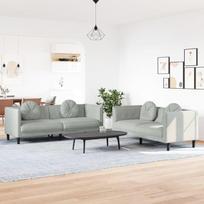 "Gecheer" 2 dalių sofos komplektas Sofos sofos komplektas Minkšta sofa Lounge sofa Sofos komplektas Sėdynės baldai Svetainės sofos kėdė Sofos dizainas Sofa Sodo sofa su pagalvėle Šviesiai pilkas aksomas 108