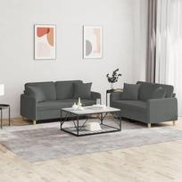 "Gecheer" 2 dalių sofos komplektas Sofos sofos komplektas Minkšta sofa Lounge sofa Sofos komplektas Sėdynės baldai Svetainės sofos kėdė Sofos dizainas Sofa Sodo sofa su pagalvėle Tamsiai pilkas audinys 137
