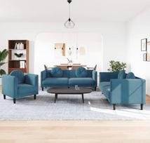 "Gecheer" 3 dalių sofos komplektas Sofa sofos komplektas Minkšta sofa Lounge sofa Sofa sofos komplektas Sėdynės baldai Svetainės sofa Minkšti baldai Kėdė Kėdė Dizainas Sofa Sodo sofa su pagalvėle Mėlynas aksomas