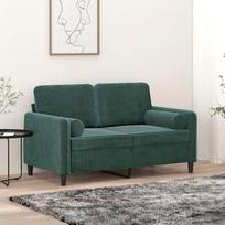 "Gecheer" dvivietė sofa su dekoratyvine pagalvėle, sofa lova, sofa, minkšta sofa, poilsio sofa, tamsiai žalia, 120 cm, aksomas