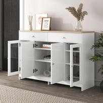 "Gegtuon" spintelė "Sideboard", komoda "Buffet" su 4 durimis ir 2 stalčiais, virtuvės spintelė su reguliuojama lentyna svetainei, valgomajam, virtuvei, 120 x 80 x 37 cm, balta ir natūrali