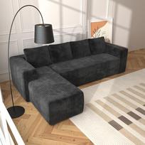 "Generisch Cloud" sekcinė sofa, L formos moderni modulinė sofa svetainei, sekcinė sofa su gilia sėdimąja dalimi, velvetinis audinys, surinkti nereikia (juoda)