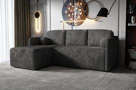 "Gloom" L formos sofa, moderni sofa su laikymo vieta, kampinė sofa su miego funkcija, elegantiškas "Abriamo" audinys, grafito spalvos