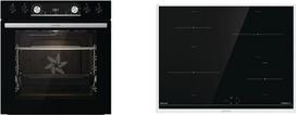 "Gorenje Black Set 4" įmontuojamų viryklių rinkinys, indukcinis, 77 litrų, "ExtraSteam", "GentleClose & Open", "AirFry", "PizzaMode", "PerfectGrill", teleskopiniai bėgeliai, indukcinė kaitlentė su "PowerBoost", juoda