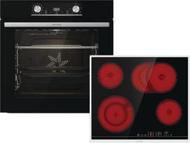 "Gorenje" 738885 "OptiBake Black" garų rinkinys, 77L, karštas oras, "AquaClean", "GentleClose & Open", "AirFry", picos režimas 300°C, "PerfectGrill", stiklo keramikos kaitlentė, juoda