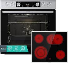 "Gorenje" Įmontuojamų kaitlenčių rinkinys "Inox" rinkinys 4 su stiklo keramikos kaitlente / 77 l / ExtraSteam / GentleClose & Open / EcoClean / AirFry / PizzaMode / PerfectGrill / teleskopiniai ištraukiamieji skydeliai / nerūdijančio plieno išvaizda