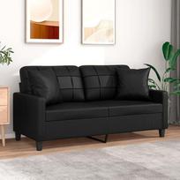 "GuyAna" 2 vietų sofa su dekoratyvinėmis pagalvėlėmis juoda 140 cm dirbtinės odos sofa su miego funkcija