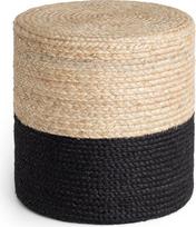 "Hanse Home Looma" džiuto pufas - natūralaus džiuto pufas, cilindro formos, boho išvaizdos, taburetė, pufas, sėdimoji pagalvėlė, sėdimoji pagalvėlė svetainei, valgomajam, prieškambariui - natūralaus aukso ir juodos spalvos, 40 x 40 x 40