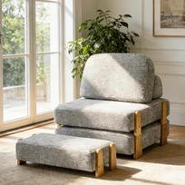 "Hellove" 3-in-1 miegamoji kėdė su lovos funkcija, sulankstoma sofa-lova su atramomis kojoms, sofa-lova su pagalvėlėmis, patogi grindų sofa-lova miegamajam, svetainei, pilka