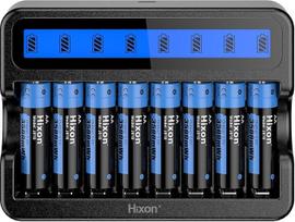 "Hixon" AA įkraunama baterija, 8 vnt. ličio baterijų AA 1,5 V 3500 mWh su 8 lizdų išmaniuoju LCD ekrano įkrovikliu, patvarios įkraunamos AA ličio baterijos