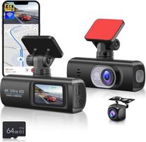 "Hodozzy 4K Dash Cam" automobilio priekinė ir galinė prietaisų kameros su "WiFi", dviguba automobilio kamera su programėlės valdymu, įrašymas kilpa, "Super Night Vision", G jutiklis, parkavimo monitorius, vidaus su 64GB SD kortele vairavimo registratoriu