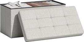 "HOMCOM Puff Storage" sulankstomas sandėliavimo suolas 84L 76 x 38 x 38 cm Dirbtinio lino dangtelis Sandėliavimo dėžė apkrova 120 kg taburetė Svetainė Miegamasis Prieškambaris Kreminis