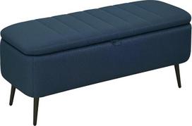 "HOMCOM Storage Ottoman" su atlenkiamu dangčiu Stačiakampio formos minkštas suoliukas Lino išvaizda Audinys Kojinė su plieninėmis kojomis gyvenamajame kambaryje Miegamasis Tamsiai mėlyna