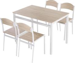"Homcom" 5 dalių valgomojo komplektas Valgomojo stalo komplektas Medienos grūdų MDF + metalas Pilka + balta su 1 stalu + 4 kėdėmis