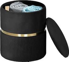 "HOMCOM" apvali saugojimo taburetė Velveto audinio paminkštinta makiažo taburetė su nuimama viršutine paminkštinta sėdyne ir paslėpta erdve, skirta svetainei, miegamajam, juoda