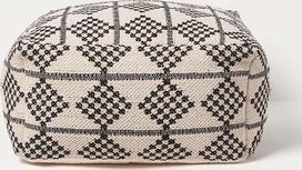 "Homescapes Adana Pouf" Juodai baltas geometrinis raštas 55 x 30 cm kvadratinis pupelių maišas grindų pagalvėlė Medvilnė
