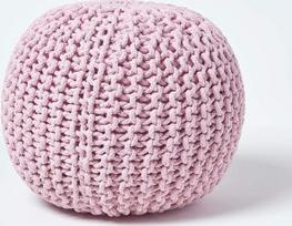 "Homescapes Pouf" megztas "Pouf", apvali grindų pagalvėlė, sėdimoji pagalvėlė 35 x 40 cm, paminkštinta pagalvėlė, pagalvėlė su stambiu megztu užvalkalu, pagaminta iš 100 % medvilnės, megzta pagalvėlė, rožinė/šviesiai rožinė
