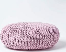 "Homescapes Pouf" megztas "Pouf", apvali grindų pagalvėlė, sėdimoji pagalvėlė 70 x 23 cm, paminkštinta pagalvėlė, pagalvėlė su stambiu megztu užvalkalu, pagaminta iš 100 % medvilnės, megzta pagalvėlė, rožinė/šviesiai rožinė