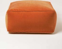 "Homescapes Seat Pouf Velvet Orange" 60 x 60 x 27 cm Kvadratinė grindų pagalvėlė Medvilninis aksomas