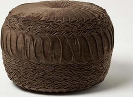 "Homescapes Sofia Woven Stool Pleated Chocolate" 50 x 35 cm Velvet Pouf Brown Round with Bean Bag Filling
