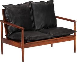 "Homgoday" 2 vietų sofa Kanapa Dvivietė sofa Dviaukštė sofa Minkšta sofa Šiuolaikinė svetainės sofa Svetainės sofa Gyvenamojo kambario sofa Priėmimo kabinetui Juoda natūrali oda ir medžio masyvas Akacijų mediena
