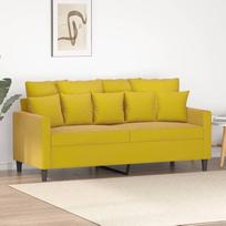 "Homgoday" 2 vietų sofa, svečių sofa, moderni sofa-lova su atlošu, porankiais, medžiaginė sofa, sėdimoji sofa, svetainės baldai, miegamasis, geltona, 140 cm, aksomas