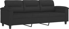 "Homgoday" 3 vietų sofa Šiuolaikinės svetainės sofos Svetainės kėdė su porankiais ir paminkštinta sėdyne Patogi mikropluošto sofa Juoda 180 cm