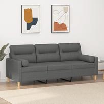 "Homgoday" 3 vietų sofa su dekoratyvine pagalvėle, sofa, kušetė, poilsio sofa, dvivietė sofa, poilsio sofa, medžiaginė sofa, sofa svečiams, modernios sofos svetainei, miegamajam, biurui, tamsiai pilka, 180 cm audinys