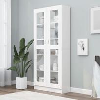 "Homgoday" baltos faneros vitrina 82,5 x 30,5 x 185,5 cm, skirta svetainei, valgomajam, biurui su lentynomis ir durimis