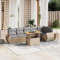 "Homgoday" sodo sofos komplektas 7 dalių su smėlio spalvos poliuretano rotango pagalvėlėmis Komplektas Sofa lova Gyvenamasis kambarys Sofa komplektas Sofos lauko sodo lauko baldų k Modelis 3272207