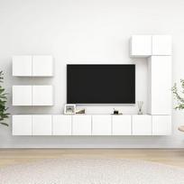 "Homgoday" TV baldų komplektas 8 dalių baltos medžio drožlių plokštės TV spintelė Maža TV spintelė Pramoninis kavos staliukas TV stovas svetainei 60x30x30cm balta