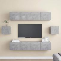 "Homgoday" TV spintelė 6 komplektų rinkinys Pilka betoninė medžio drožlių plokštės TV spintelė Žema TV staliuko spintelė Svetainės TV spintelė TV spintelės Svetainės spintelės