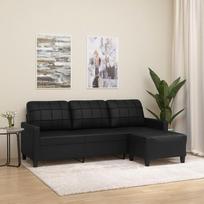 "Hommdiy" 3 vietų sofa su taburete, juoda, 180 cm, dirbtinės odos atlenkiama sofa svetainei, minkšta sofa, fotelis, relaksacinė sofa, poilsio sofa, svetainės sofa, TV sofa