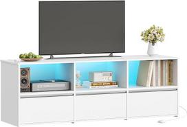 "Hzuaneri" televizoriaus spintelė, žema lentynėlė iki 65 colių televizoriams su RGB LED apšvietimu (25 spalvos), 143,5 ilgio, 3 stalčiai, 3 atviri skyriai, skirta svetainei, miegamajam, balta TV16503WEU