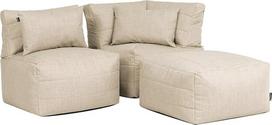 "Icon Noa" modulinė sofa suaugusiesiems, smėlio spalvos, iš austo audinio, skirta naudoti lauke ir viduje, 3 vietų kampinė sofa, patogus pupų maišas su užpildu, sodas, terasa, poilsio kambarys, svetainė