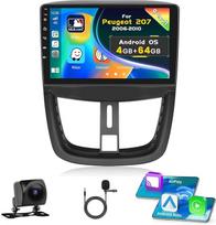 "Inefala" 4G + 64G "Android 15" automobilinis radijas, skirtas "Peugeot 207 2006-2010", 9 colių jutiklinis ekranas, belaidis "CarPlay", "Android Car", GPS, "WiFi", RDS, DSP, mikrofonas, atbulinės eigos kamera