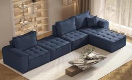 "Kaiser Möbel" - kampinė L formos sofa - didelė kampinė sofa - 372 cm ilgio, 192 cm pločio - BOHOO XL modulinės konstrukcijos sofa, tvirtas ir minkštas minkštasis audinys - dešinysis otomanas - mėlyna