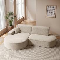 "Kaiser Möbel" - Kampinė sofa su miego funkcija ir lovos dėže - Kampinė sofa - L formos sofa, gyvenamasis kraštovaizdis - Patogi sofa su baldakimu - Modena PRO Fabric Arena (smėlio spalvos, kairė)