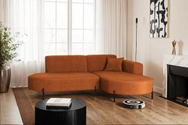 "Kaiser Möbel" - Kampinė sofa, L formos, dizaineris Modena Rein - sofa lova, modernaus dizaino sofa - laisvai pastatoma sofa svetainei - dešinėje pusėje - audinys Noel - oranžinė spalva - 165 x 236 x 78 cm