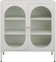 "Kare Design Naxos" komoda Balta komoda su 2 stiklinėmis durelėmis, plieninis rėmas, miegamasis 90 x 80 x 35 cm (aukštis x plotis x gylis)