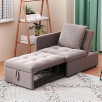"Kebnor" minkšta lova Sofa lova "3-in-1" daugiafunkcinė sofa lova, lininio audinio sofa su reguliuojamu atlošu, atlenkiama sofa mažoms erdvėms (pilka)