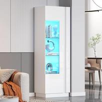 "Kebnor" spintelės spintelės durys iš akrilo, spintelė su LED apšvietimu, 3 stiklinės lentynos, aukštoji lentyna, sandėliavimo spintelė, aukšta spintelė, aukšta spintelė, sofos spintelė, balta, 60 x 40 x 180