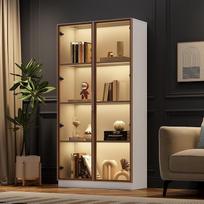 "Kebnor" stiklinė vitrina su 16 spalvų LED apšvietimu, dvigubų durų vitrina su kilnojamomis lentynomis, 80 x 40 x 160 cm, aukšta svetainė, stovinti spintelė, vonios kambario spintelė